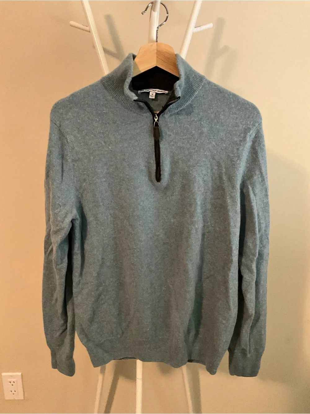 100% Cashmere Men's Half-Zip Heathered Seafoam Sweater
